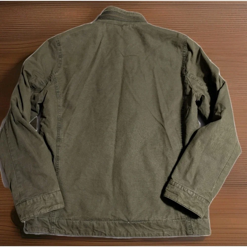 Levis Mens Sherpa Lined Military Field Jacket Olive Green Cotton Canvas Medium - Picture 2 of 8